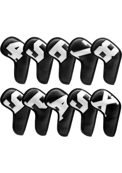 10 Adet Su Geçirmez Golf Demir Headcover Pu Club Takozları Kapakları Koruyun Kollu Siyah Üzerine Siyah
