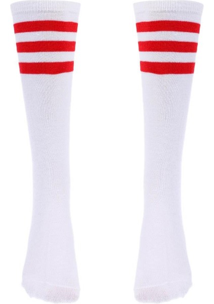 Şerit Uyluk Yüksek Tüp Çorap S Beyaz + Stripeda