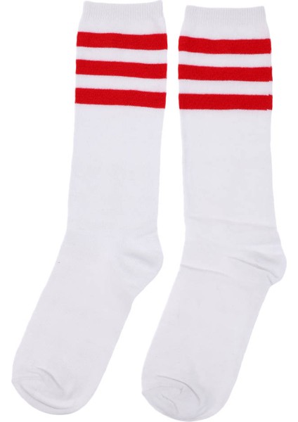 Şerit Uyluk Yüksek Tüp Çorap S Beyaz + Stripeda