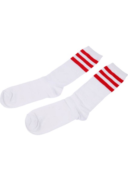 Şerit Uyluk Yüksek Tüp Çorap S Beyaz + Stripeda