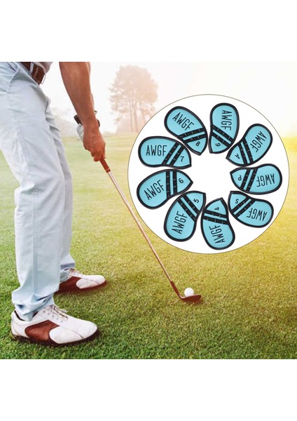 9x Club Head Sayı Nakış Golf Demir Headcover Mavi ile Aksesuarları Kaplar fırsatları