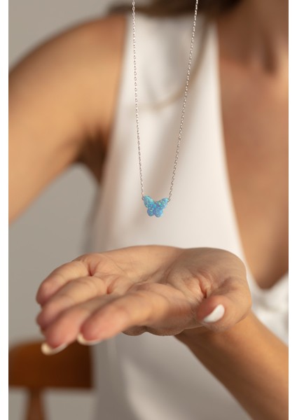 925 Ayar Gümüş Opal Taşlı Kelebek Kolye fiyatları