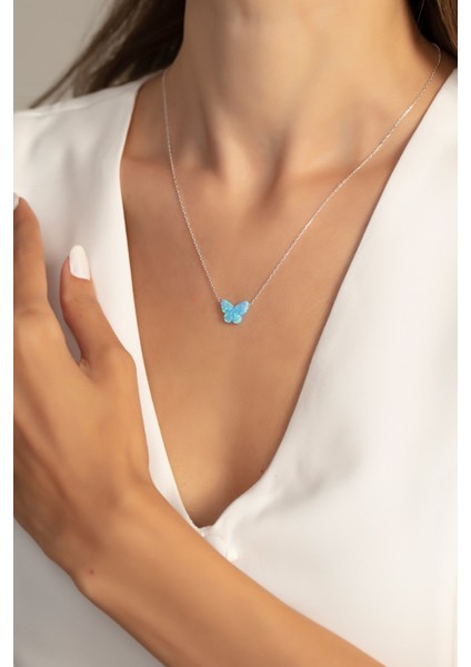 925 Ayar Gümüş Opal Taşlı Kelebek Kolye fırsatları