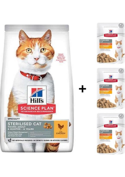Sterilised Kısırlaştırılmış Tavuklu Kedi Maması 3 kg + 3 Adet Yaş Mama