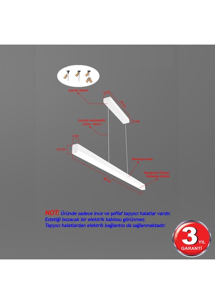 Hegza Lighting Magro 80CM - Ledli Sarkıt Lineer Modern LED Avize, Salon, Mutfak, Masa Üstü Avize