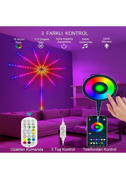 Havai LED Bluetooth Rgb 156 LED USB Akıllı Dekoratif Ses Müzik Destekli