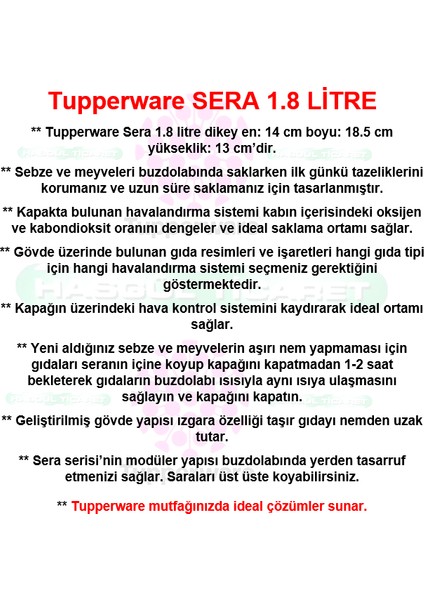 Sera Set 2'li 1.8 Lt Dikey Sebze Meyve Saklama Kabı Hsgl