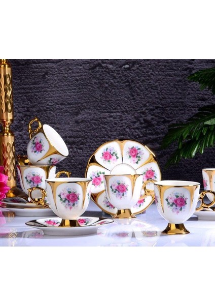 Porselen Stella 6'lı Ayaklı Fincan Takımı 90 cc İST-142