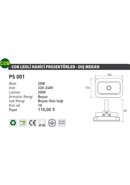 Cob Ledli Dış Mekan Projektör 20W