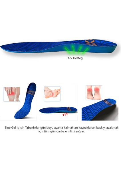 Blue Gel - Memory Foam, Darbe Emici, Ark Desteği, İş Ayakkabıları İçin Yumuşak İç Tabanlık