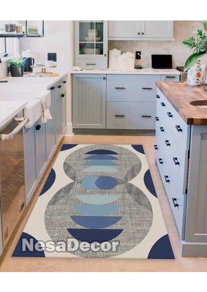 Nesa Decor Geometrik Desenli Dijital Baskı Yıkanabilir Kaymaz Dokuma Taban Salon Halısı Mutfak Halısı ve Yolluk