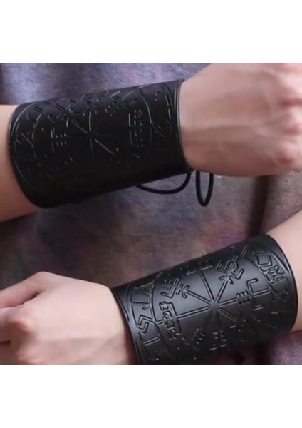 Nordic Deri Kol Bracers Wristband Punk Bracer Cosplay Ortaçağ Etkinlikleri Siyah (Yurt Dışından) modelleri