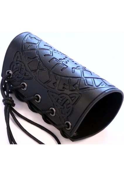 Nordic Deri Kol Bracers Wristband Punk Bracer Cosplay Ortaçağ Etkinlikleri Siyah (Yurt Dışından) fırsatları