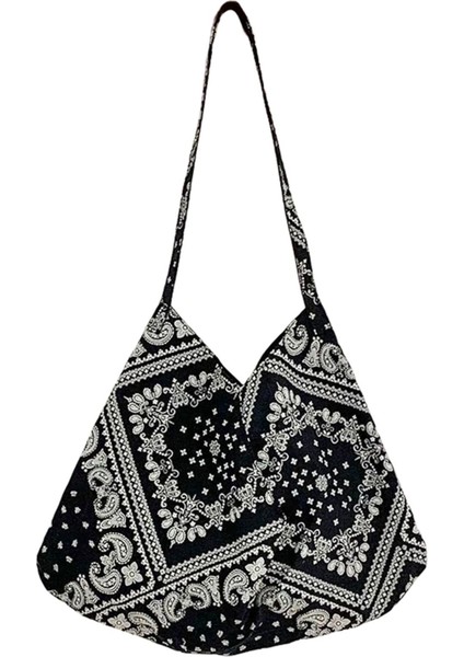 Moda Omuz Çantası Pamuk Tuval Çanta Tokası Alışveriş Için Siyah (Yurt Dışından)