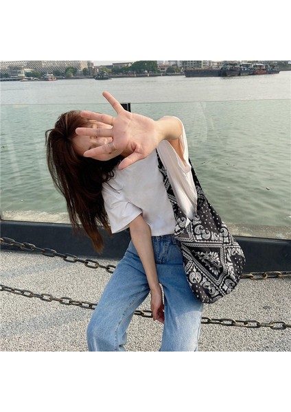 Moda Omuz Çantası Pamuk Tuval Çanta Tokası Alışveriş Için Siyah (Yurt Dışından) indirimleri