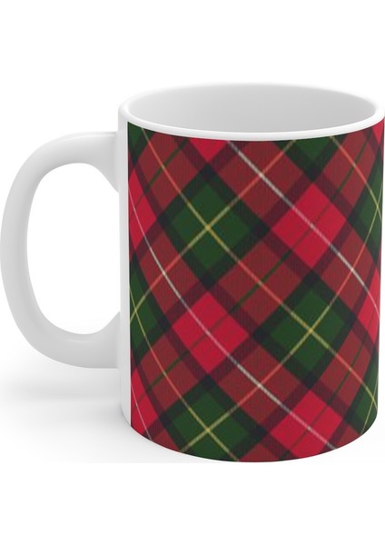 Noel Yılbaşı Tartan Desenli Kırmızı Kupa Mug