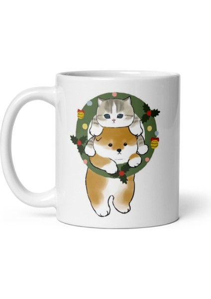 Noel Yılbaşı Kedi Ve Köpek New Year Dog And Cat Merry Christmas Kupa Bardak Mug