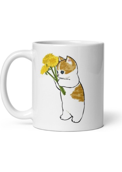 Çiçekli Kedi Flower Cat Kupa Bardak Mug