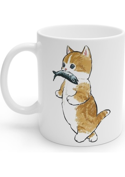 Balık Yakalamış Kedi Fish Catch Cat Kupa Bardak Mug