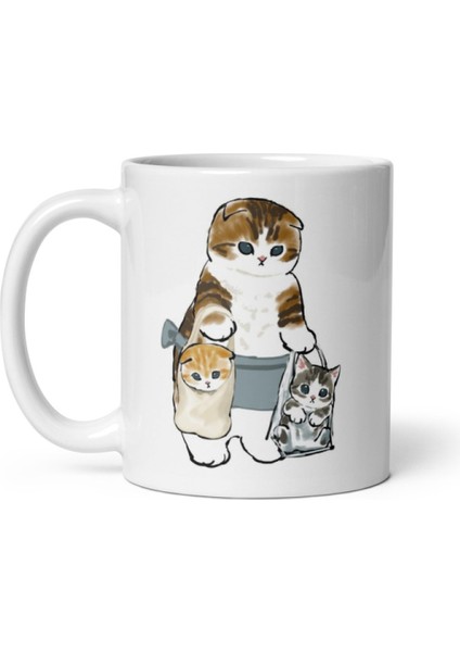 Çocuklarıyla Alışverişte Anne Kedi Shopping Mom Cat Kupa Bardak Mug