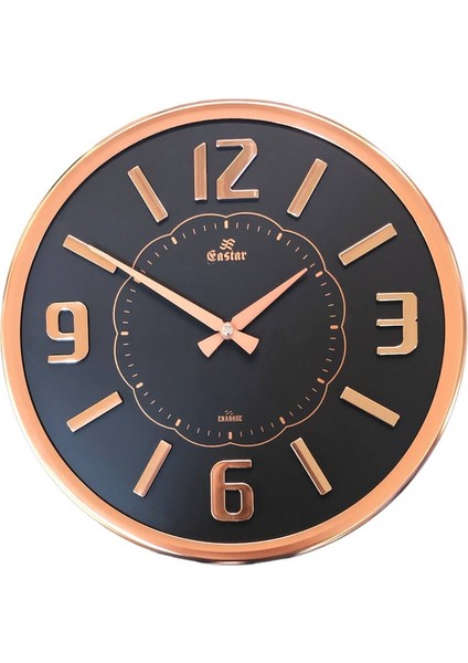 Rose Metal Çerçeveli Bombe Camlı Kabartma Rakamlı Duvar Saati E2775 Rb