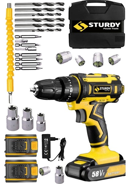 Z-Torq 58 V 8 Ah Çift Metal Şanzıman Çift Akülü Vidalama Matkap 27 Parça Set