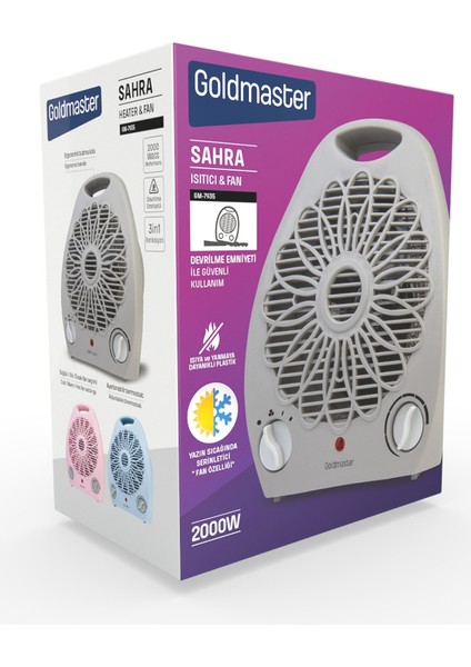 Sahra Pembe 2000 Watt Isıya Dayanıklı Sıcak Ilık Soğuk Devrilme Emniyetli Isıtıcı Fan indirimleri