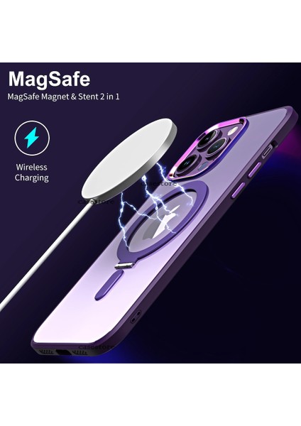 iPhone 14 Pro Kılıf Kamera Çerçeve Yükseltili Korumalı Parlak Metal Magsafe Manyetik Metal Yüzük Standlı Elit Kapak fiyatları