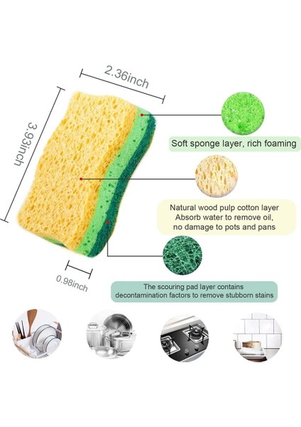 Çizilmez Selüloz Ev Mutfak Süngerleri, Bulaşık Süngeri 5 Paket, Ev Için Çok Kullanımlı Bulaşık Yıkama Süngeri