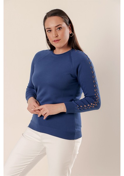 Kol Detaylı Büyük Beden Akrilik Kazak Saks fiyatları