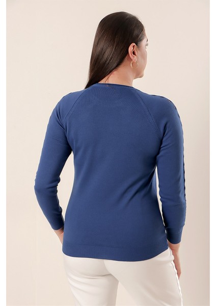 Kol Detaylı Büyük Beden Akrilik Kazak Saks fırsatları