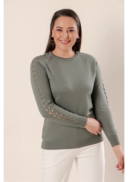 Kol Detaylı Büyük Beden Akrilik Kazak Su Yeşili fiyatları