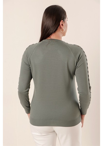 Kol Detaylı Büyük Beden Akrilik Kazak Su Yeşili indirimleri