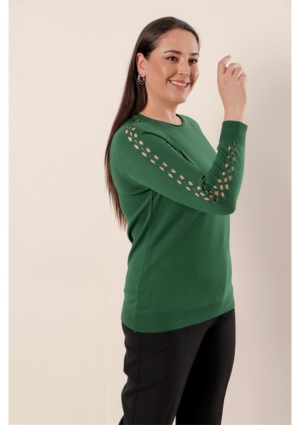 Kol Detaylı Büyük Beden Akrilik Kazak Yeşil fiyatları