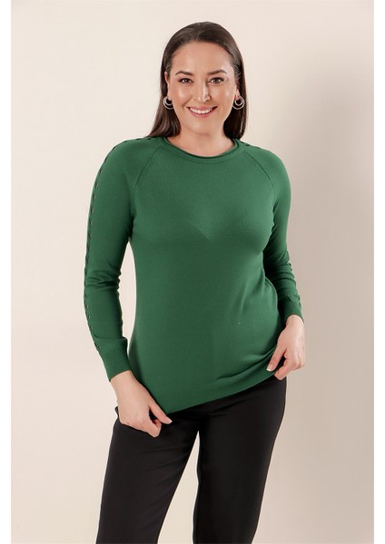 Kol Detaylı Büyük Beden Akrilik Kazak Yeşil modelleri