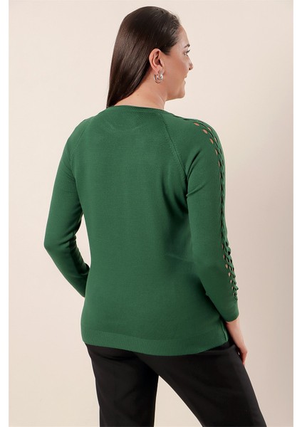 Kol Detaylı Büyük Beden Akrilik Kazak Yeşil fırsatları