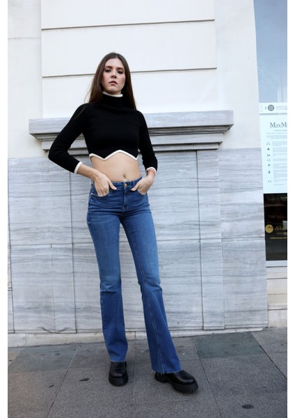 Kadın Mavi Orta Belli Kloş Kot Pantolon modelleri