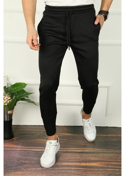 Erkek Siyah Scuba Kumaş Slimfit Jogger Outdoor Eşofman Altı