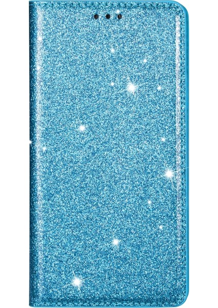 Huawei Mate 20 Pro Ultrathin Glitter Manyetik Yatay Flip Deri Telefon Kılıfı - Mavi