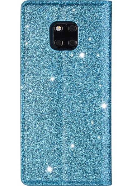 Huawei Mate 20 Pro Ultrathin Glitter Manyetik Yatay Flip Deri Telefon Kılıfı - Mavi