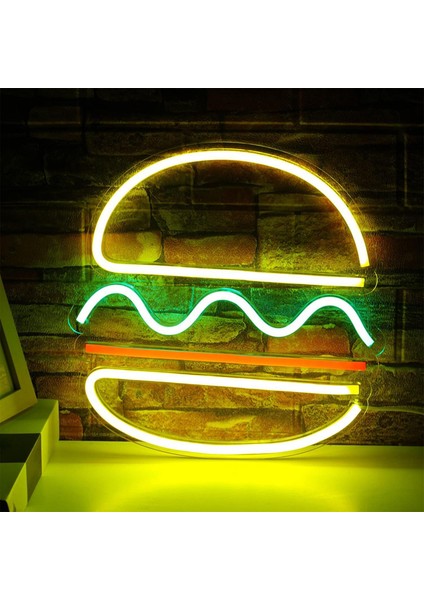 Hamburger Neon Işareti, Oyun Odası Duvar Sanatı Için Neon Işık Dekoratif Işıklar