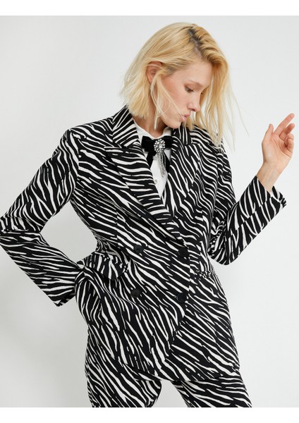 Zebra Desenli Kruvaze Blazer Ceket