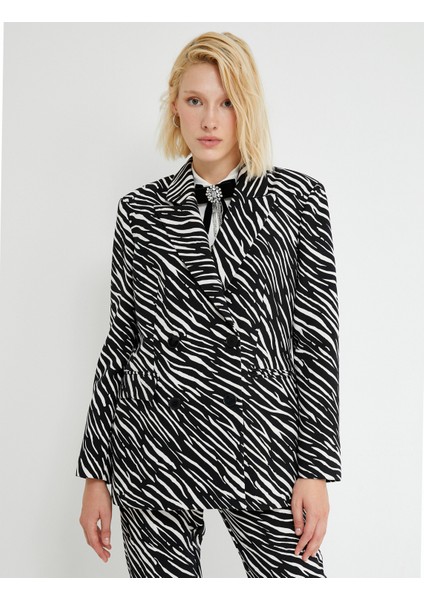 Zebra Desenli Kruvaze Blazer Ceket indirimleri
