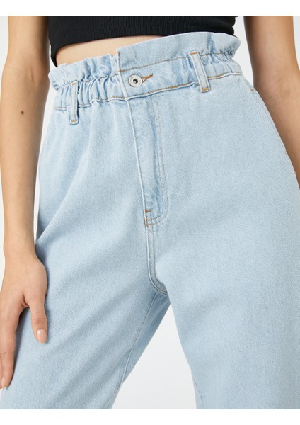 Kot Pantolon Beli Lastikli Rahat Kesim Yüksek Bel - Baggy Jean