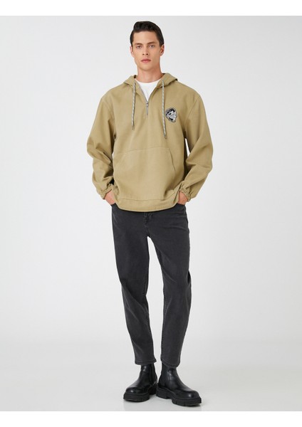 Kuru Kafa Işlemeli Kapşonlu Sweatshirt Cep Detaylı Pamuklu fiyatları