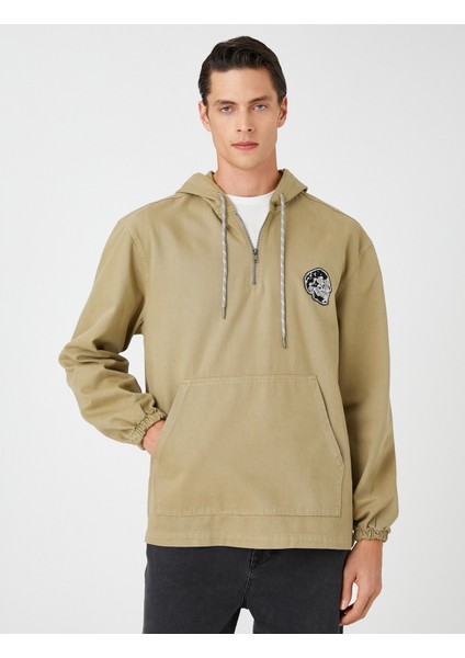 Kuru Kafa Işlemeli Kapşonlu Sweatshirt Cep Detaylı Pamuklu modelleri