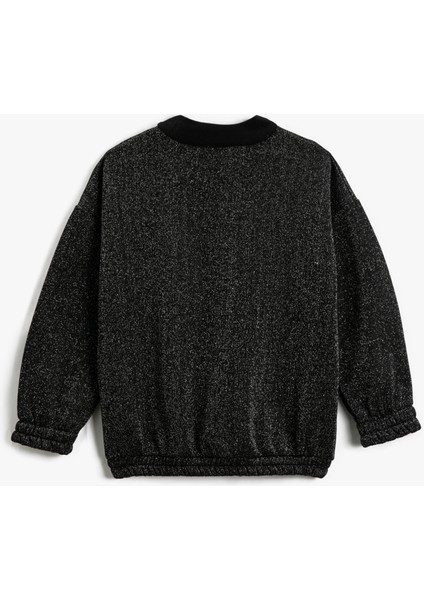 Kolej Baskılı Sweatshirt Parıltılı Dik Yaka Beli ve Manşetleri Elastik fiyatları