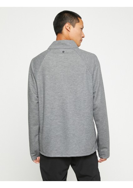 Basic Spor Sweatshirt Dik Yaka Fermuarlı Slogan Baskılı fırsatları