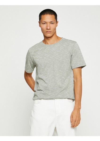Basic Kırçıllı Tişört Bisiklet Yaka Slim Fit