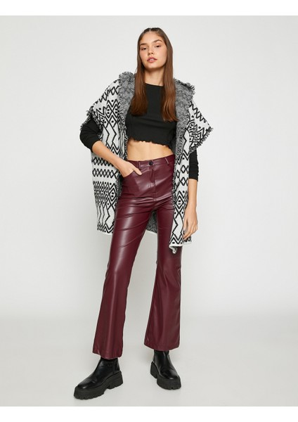 Örgü Panço Etnik Desenli Kapüşon Detaylı fiyatları